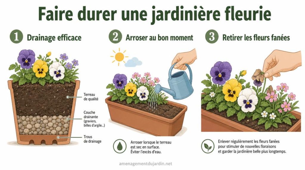 Gestes essentiels pour prolonger la floraison d'une jardinière