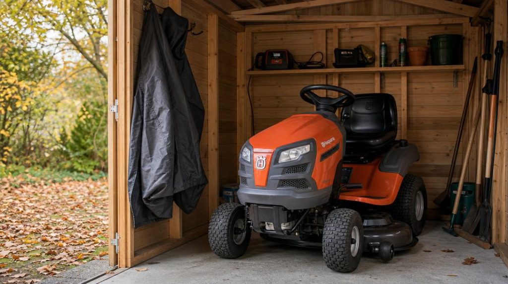 Autoportée propre rangée dans un abri sec en hiver