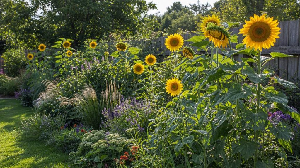 Tournesols jaunes en fleurs dans un jardin ensoleillé