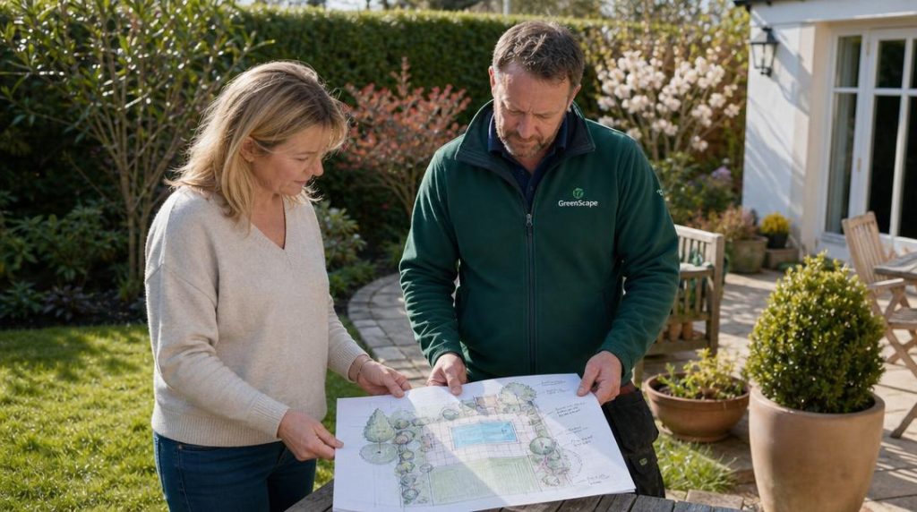 Plan de piscine étudié dans un jardin au printemps