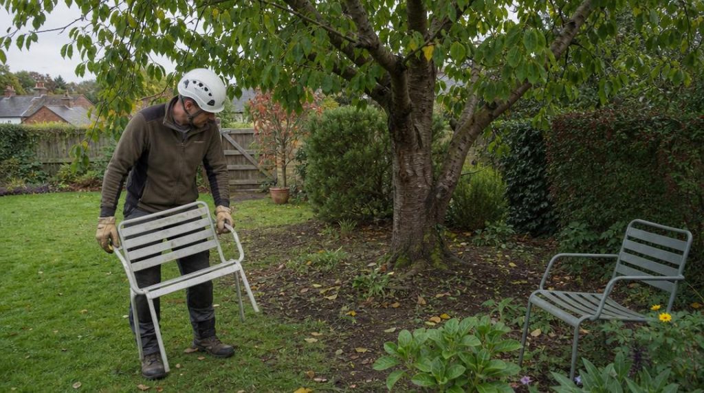 Jardinier préparant une zone dégagée autour d'un arbre
