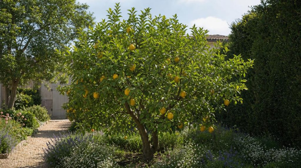 Citronnier aéré aux branches équilibrées dans un jardin