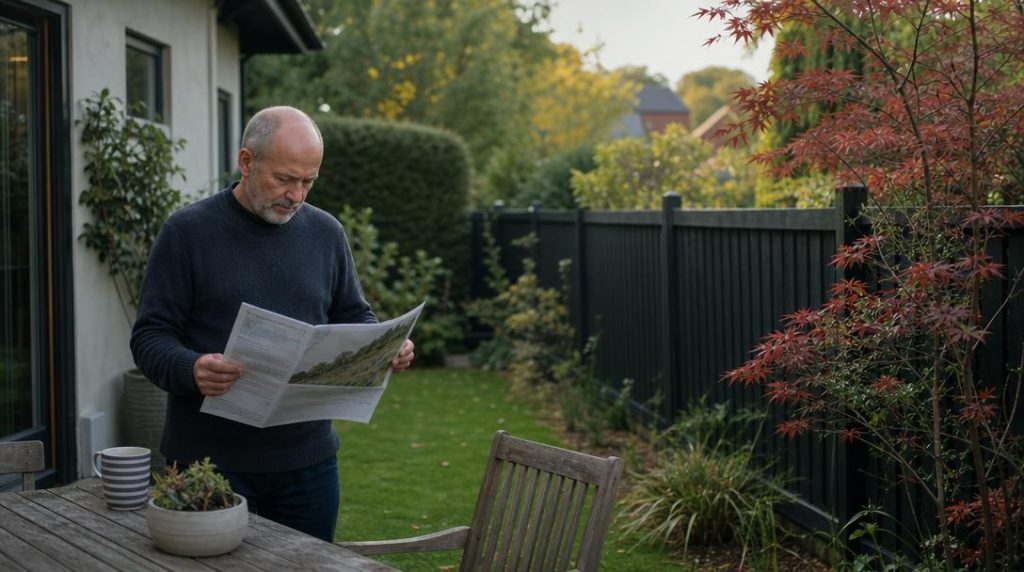 Propriétaire vérifiant les règles près d’une clôture de jardin