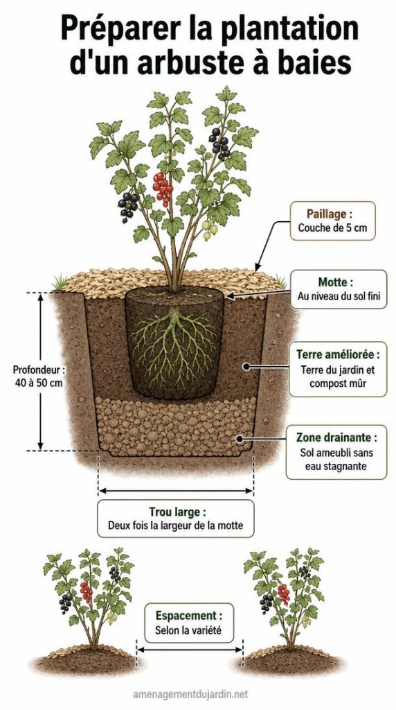 Schéma de plantation d'un arbuste à petits fruits
