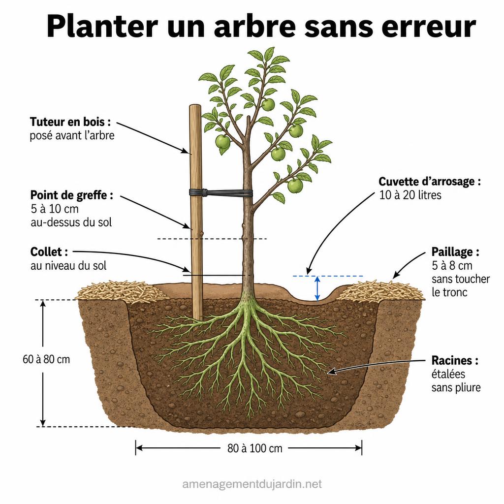 Schéma de plantation avec greffe tuteur et paillage