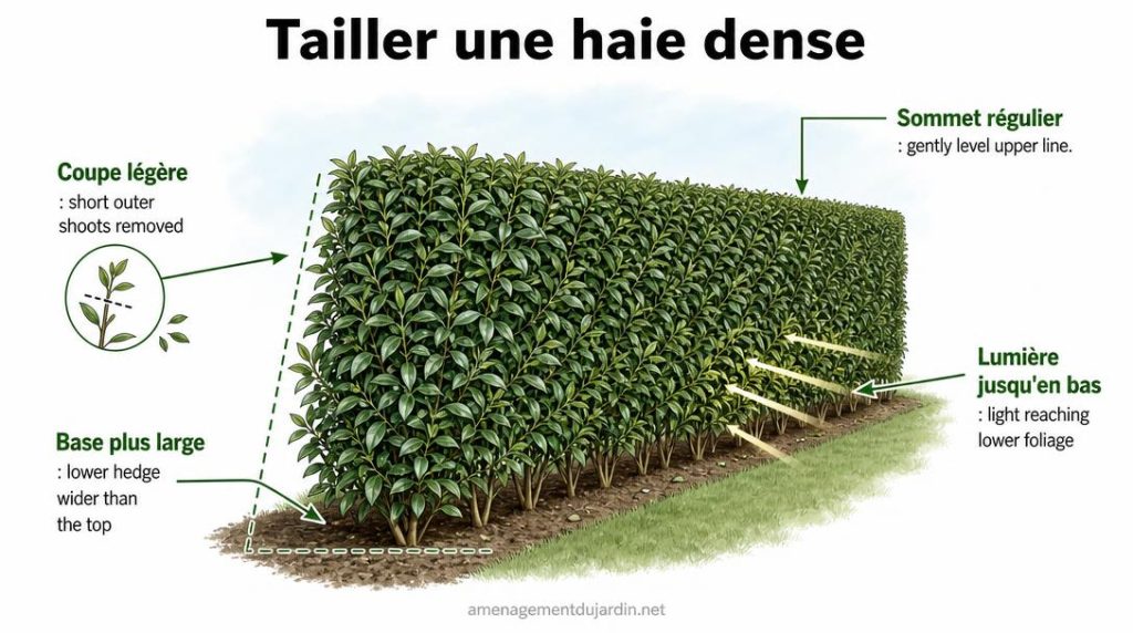 Schéma de taille d'une haie dense et évasée