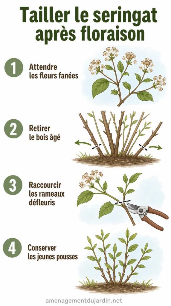 Schéma de taille du seringat après la floraison