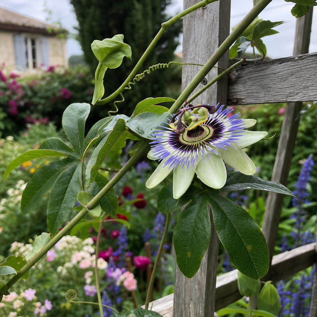 Tige verte de passiflore avec nœuds visibles